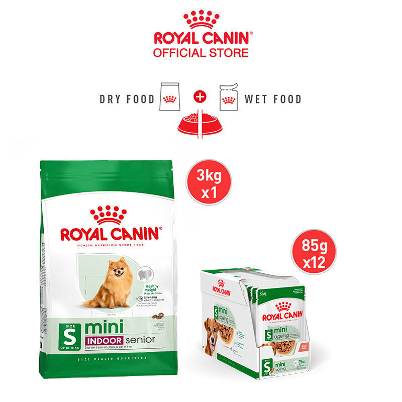 [เซตคู่สุดคุ้ม] Royal Canin Mini Indoor Senior 3kg+Royal Canin Mini Ageing 12+ Pouch Gravy สุนัขพันธุ์เล็กอายุ8ปีขึ้นไป