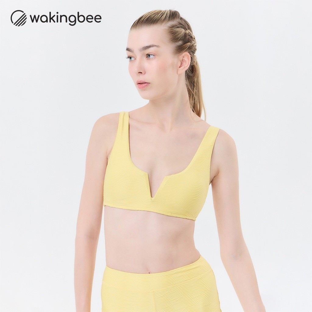 Wakingbee Veranda Bra (Sun) บราว่ายน้ำ ทรงสวย คอวีคัท ผ้ามีลายในตัว ผ้ากันยูวี แห้งไว มีฟองน้ำเสริมถอดได้