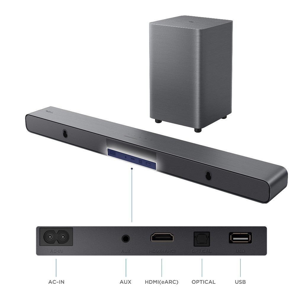 TCL Sound Bar พลังเสียง 220W รองรับ Bluetooth 5.3 รุ่น S55H พร้อม Subwoofer ไร้สาย ขนาด 810 มิลลิเมตร 2.1 Channel Dolby