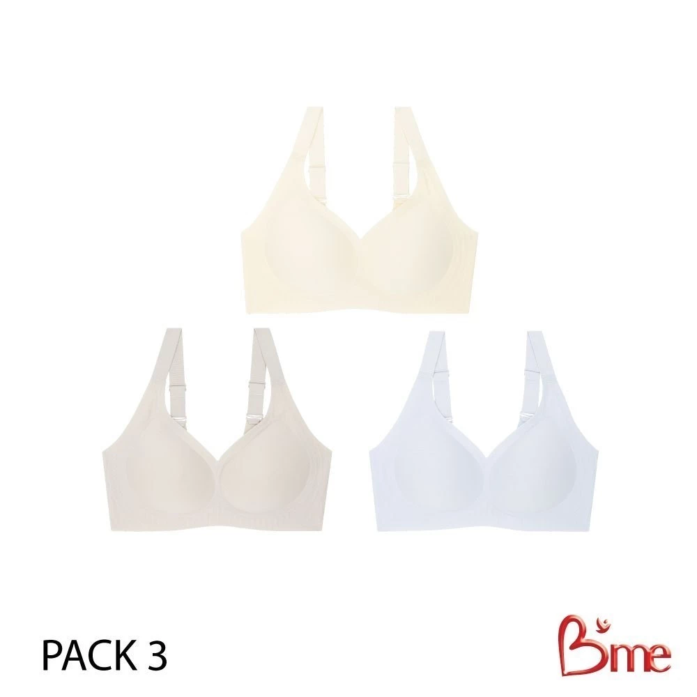 B'me เสื้อชั้นในไร้ขอบ level 2 ฟองกลาง รุ่น ME1A3D (แพ็ก 3 ตัว คละสี) สีครีม สีฟ้าอ่อน สีเทาอ่อน