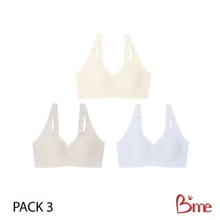 B'me เสื้อชั้นในไร้ขอบ level 2 ฟองกลาง รุ่น ME1A3D (แพ็ก 3 ตัว คละสี) สีครีม สีฟ้าอ่อน สีเทาอ่อน
