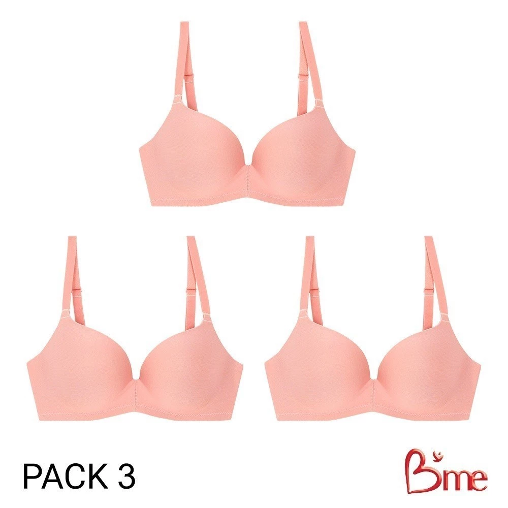 B'me เสื้อชั้นในไร้โครง level 3 ฟองหนา รุ่น ME1A1R (Eco Fashion) (แพ็ก 3 ตัว) สีดำ สีนู้ด สีส้มแซลม่อน(ME7A93 ME7098)
