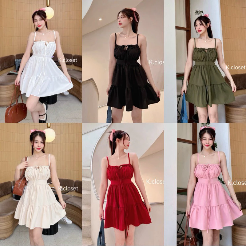 เดรสสาวอวบใส่ได้ อกถึง42 เดรสสายเดี่ยวสายผูกปรับได้ตามตัว เดรสทะเล
