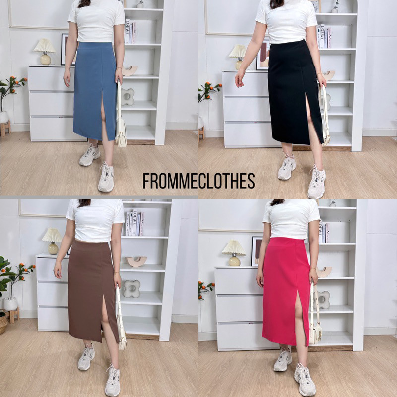 Frommeclothes กระโปรงทรงเอยาวผ่าหน้า ยาว32นิ้ว(XS-2XL) ราคา ถูกที่สุด ดีลบีเคเค