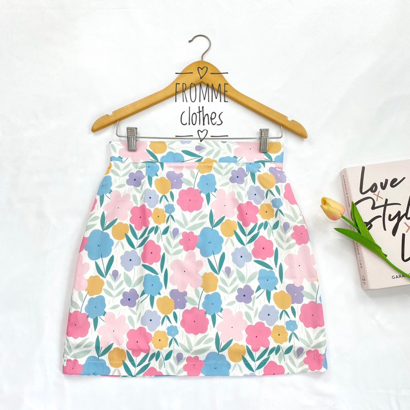 Frommeclothes♥️กระโปรงทรงเอผ้าครัชลายดอกไม้(XS-5XL)✂️สั่งตัดได้✂️
