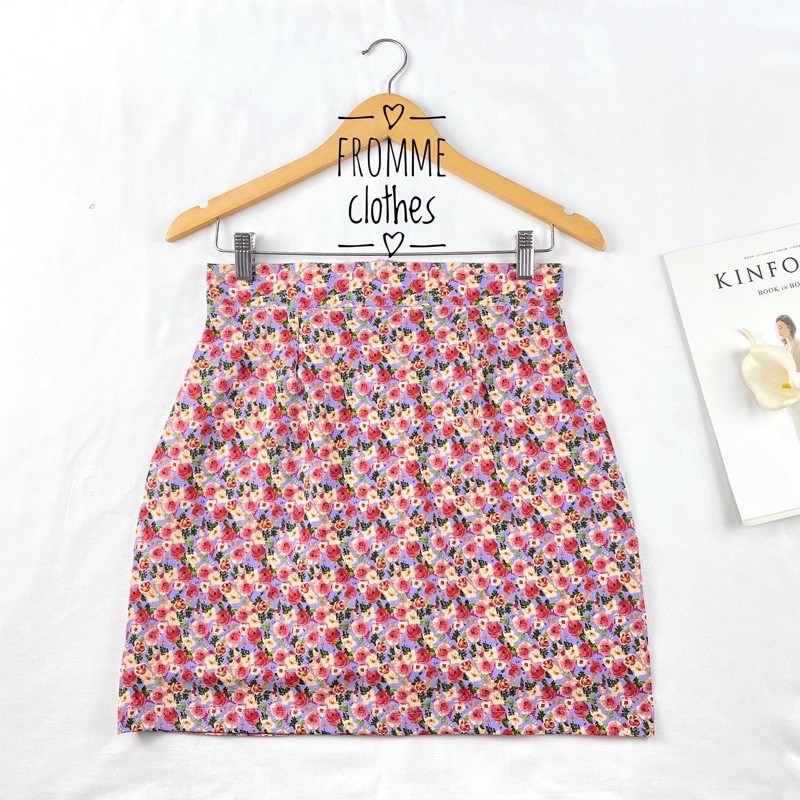 กระโปรงทรงเอผ้าซากุระพิมลายดอก(XS-5XL)