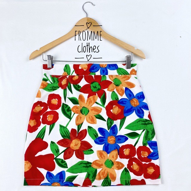 Frommeclothes🌼กระโปรงทรงเอผ้าซากุระพิมลายดอกไม้(XS-5XL)