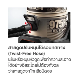 Hitachi ฮิตาชิ เครื่องดูดฝุ่น 2100 วัตต์ ชนิดถังเก็บฝุ่น Drum รุ่น CV-950F สีแบล็ก
