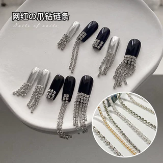 สายโซ่โลหะ ประดับไข่มุก พลอยเทียม คริสตัล AB 3D สีเงิน 25 ซม. โซ่ไข่มุก โซ่ลูกปัดโลหะ สําหรับตกแต่งเล็บ Diy