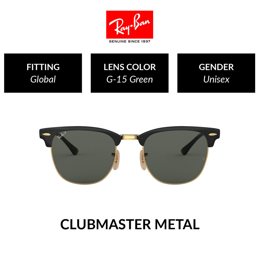 Ray-Ban Clubmaster Metal Sunglasses - RB3716 187/58 Size 51 แว่นกันแดด