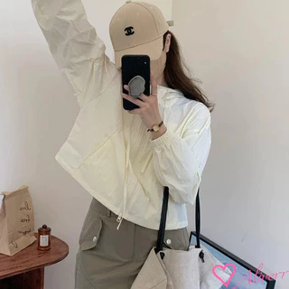 แจ็คเก็ตสีทึบสั้นผู้หญิงแจ็คเก็ตลำลองบางระดับไฮเอนด์แจ็คเก็ตกลางแจ้ง Drawstring อเนกประสงค์ LIVE
