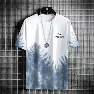 TLHGQ เสื้อยืดแขนสั้นมัดย้อมมีสไตล์พร้อมข้อความ IM FASHION ส…