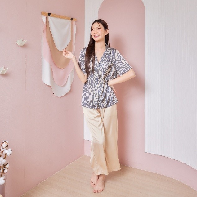 ชุดนอน Muslin Pajamas Collection Muslin Pet รุ่น ม้าลาย น้ำตาล (T979) | ชุดนอนชุดเที่ยว