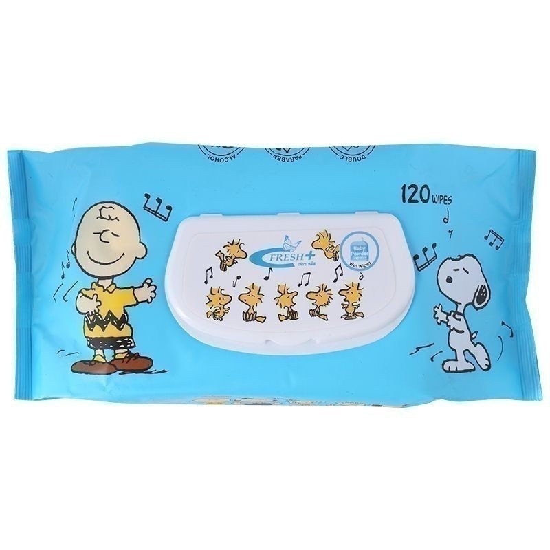FRESH PLUS เฟรชพลัสสนุปปี้ผ้าเช็ดทำความสะอาดผิวแบบเปียกกลิ่นแป้งเด็ก 120แผ่น [8858843206491]