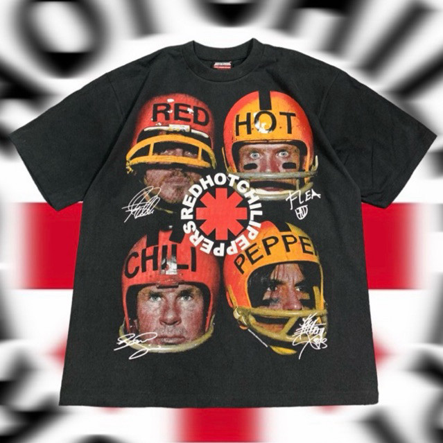 เสื้อยืดคอฟิต รุ่น Red Hot Chili Peppers สีดำเฟด สไตล์วินเทจ