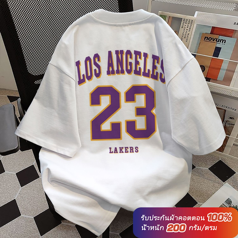 (ผ้าฝ้าย 100%)Luvoro oversize unisex เนื้อผ้านุ่มระบายแขนสั้น T-shirt สีดำและสีขาว เสื้อยืดทูโทน เสื้อยืดแขนสั้น C909