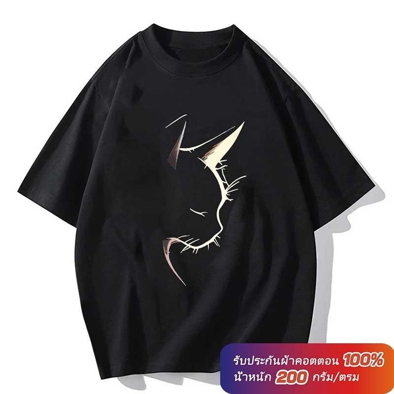 (ผ้าฝ้าย 100%)Luvoro oversize unisex เนื้อผ้านุ่มระบายแขนสั้น T-shirt สีดำและสีขาว เสื้อยืดทูโทน เสื้อยืดแขนสั้น C1086