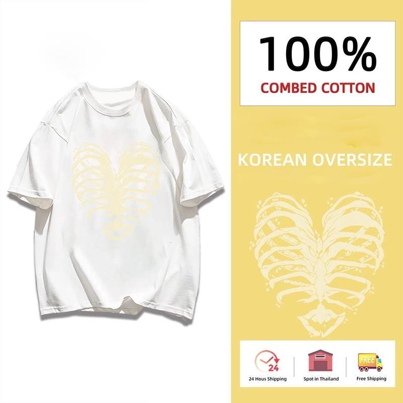(ผ้าฝ้าย 100%)Luvoro oversize unisex เนื้อผ้านุ่มระบายแขนสั้น  T-shirt สีดำและสีขาว เสื้อยืดทูโทน เสื้อยืดแขนสั้น C1103 ราคา ถูกที่สุด ดีลบีเคเค แกลเลอรีภาพที่ 2
