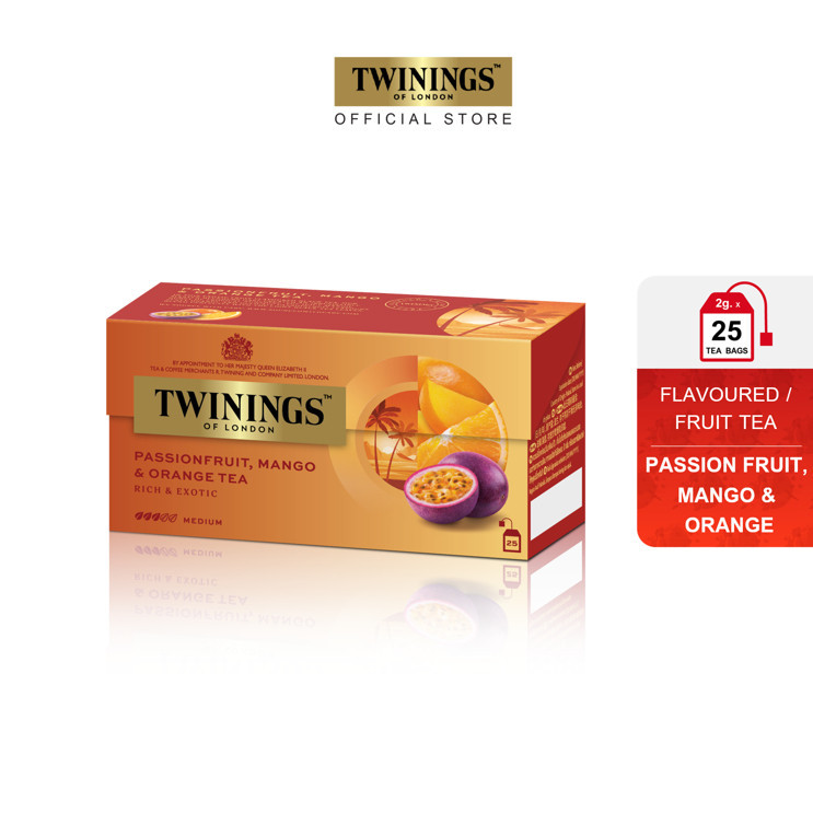 ทไวนิงส์ ชาแต่งกลิ่นแพชชั่นฟรุ้ต มะม่วงและส้ม ชนิดซอง 2 กรัม แพ็ค 25 ซอง Twinings Passion Fruit Mango & Orange ชาผลไม้