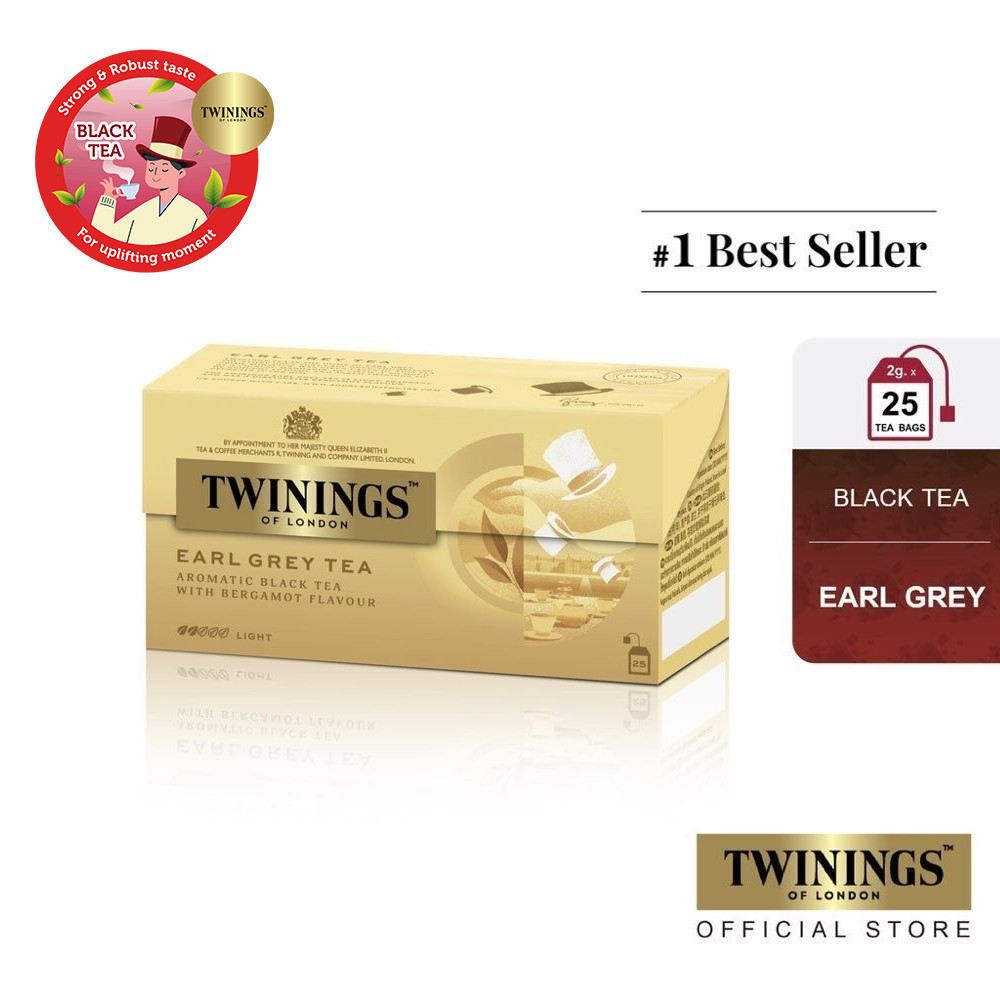 ทไวนิงส์ ชาสีทองอ่อน รสเบา เอิร์ล เกรย์ ชนิดซอง 2 กรัม แพ็ค 25 ซอง Twinings Earl Grey Tea 2 g. Pack 25 Tea Bags