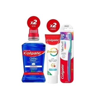 เซตสำหรับคนจัดฟัน (ยาสีฟัน คอลเกต โททอล x2, น้ำยาบ้วนปากออร์โทดีเฟนซ์ x2, แปรงสีฟันสลิมซอฟท์ออร์โธ)