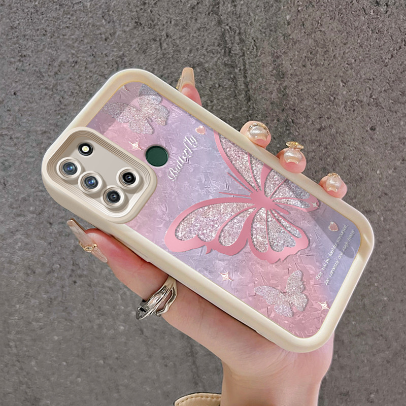 เคสสำหรับ Realme 7i Realme C17 เคสโทรศัพท์ทนต่อการขีดข่วนและกันกระแทกซิลิโคนอ่อนดีไซน์สวยผีเสื้อเป็นประกาย