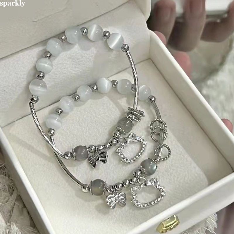 sparkly เกาหลีน่ารักโบว์ Hello Kitty สร้อยข้อมือหญิงสีเงิน อิน ของขวัญวันเกิดนักเรียน