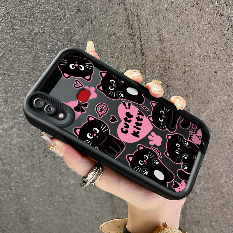 เคสสำหรับ Samsung Galaxy A10s M01s เคสโทรศัพท์ซิลิโคนขายดีลายแมวดำน่ารัก