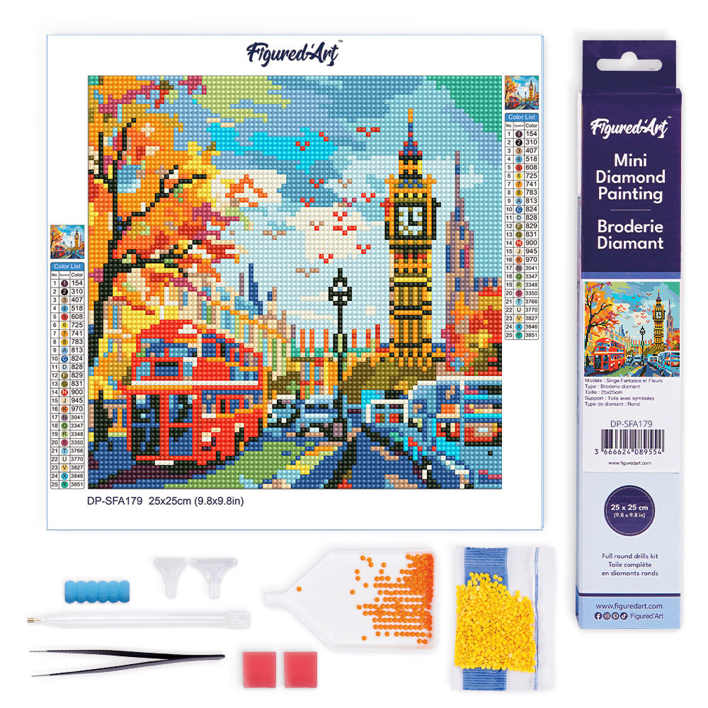 [พร้อมส่งจากไทย] Figured'Art ครอสติสคริสตัล 25x25 ซม. - ฤดูใบไม้ร่วงในลอนดอน