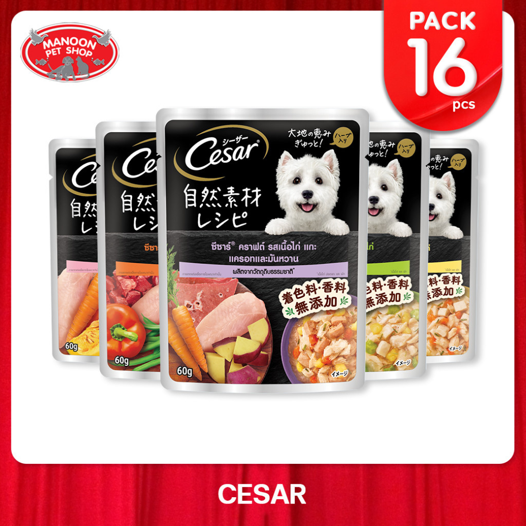 [16 PCS][MANOON] CESAR CRAFTED Pouch Dog Wet Food ซีซาร์ คราฟต์ เพาซ์ อาหารสำหรับสุนัข ขนาด 60 กรัม