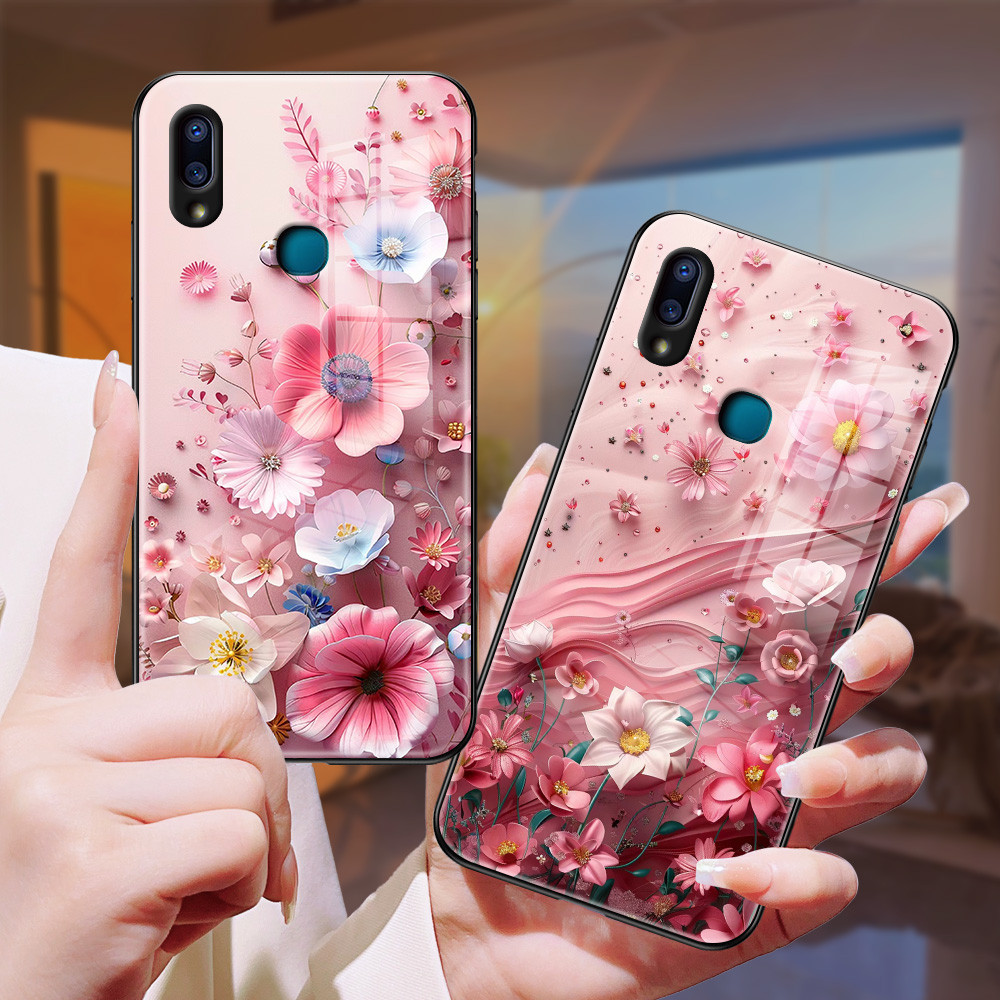 ดอกไม้ เคส กระจก vivo v9 v23/e v21/e v20 pro v19 v15 v11i s1 pro Y20/S/A/T/i Y19 Y17 Y12/S Y15 Y11 Y15S/A h3f2088