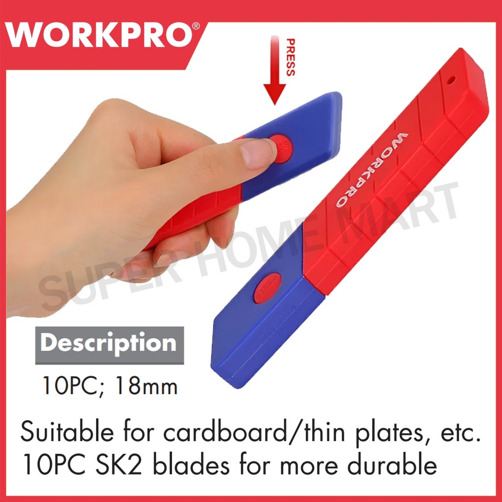 WORKPRO ใบมีดคัตเตอร์ SK2 10 ใบ ขนาด 18 มม. รุ่น WP212004