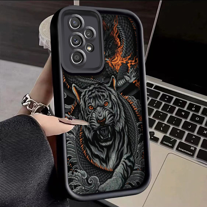 เคสสำหรับ Samsung Galaxy A52 4G A52 5G A52s 5G A73 5G เคสโทรศัพท์ซิลิโคนฝาครอบป้องกันลายมังกรและเสือ