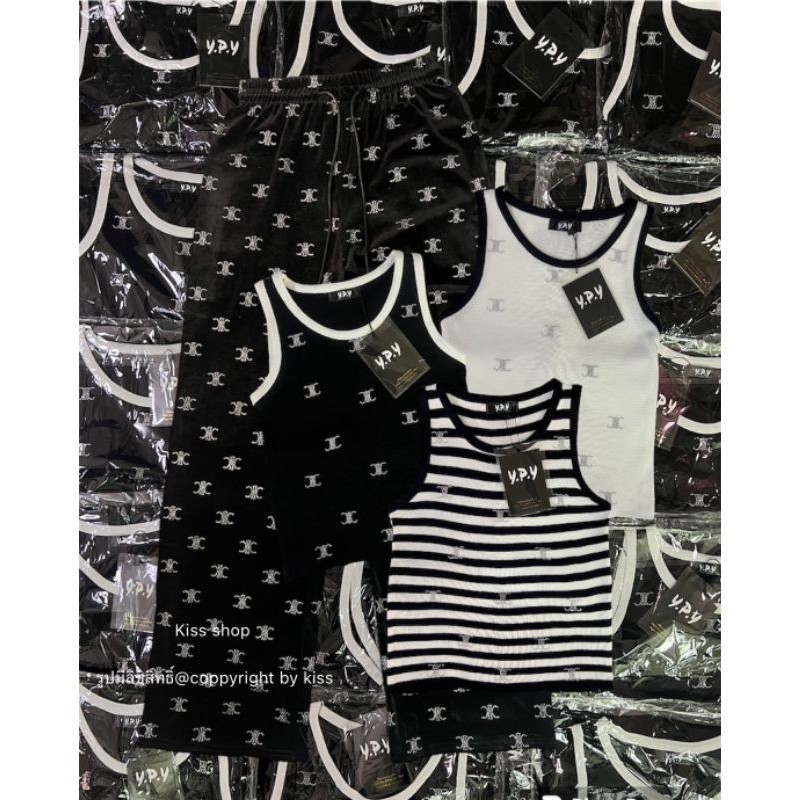 GN พร้อมส่ง งาน 2 ชิ้นเสื้อกล้ามไหมพรมติดอะไหล่เพชรทั้งตัวคู่กับกางเกงผ้ากำมะหยี่ติดอะไหล่เพชรวิ้งๆงานสวยดูดีงานป้าย ypy