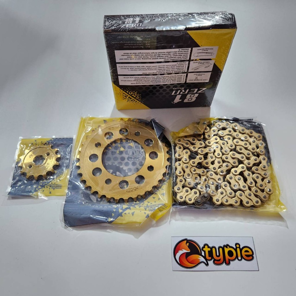 ZERN81 สเตอร์หน้า-หลัง-โซ่ สีทอง เจาะไล่เบา ชุด420 14-34-108L เวฟ110i , เวฟ125 , เวฟ100S สเตอร์หน้า14 สเตอร์หลัง34 โซ่10
