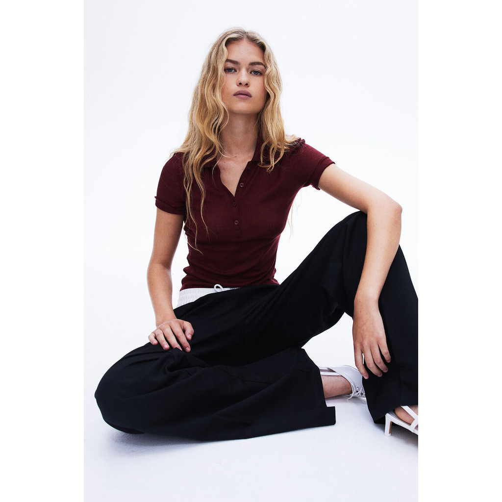 H&M Woman Ribbed polo shirt 1233256_1