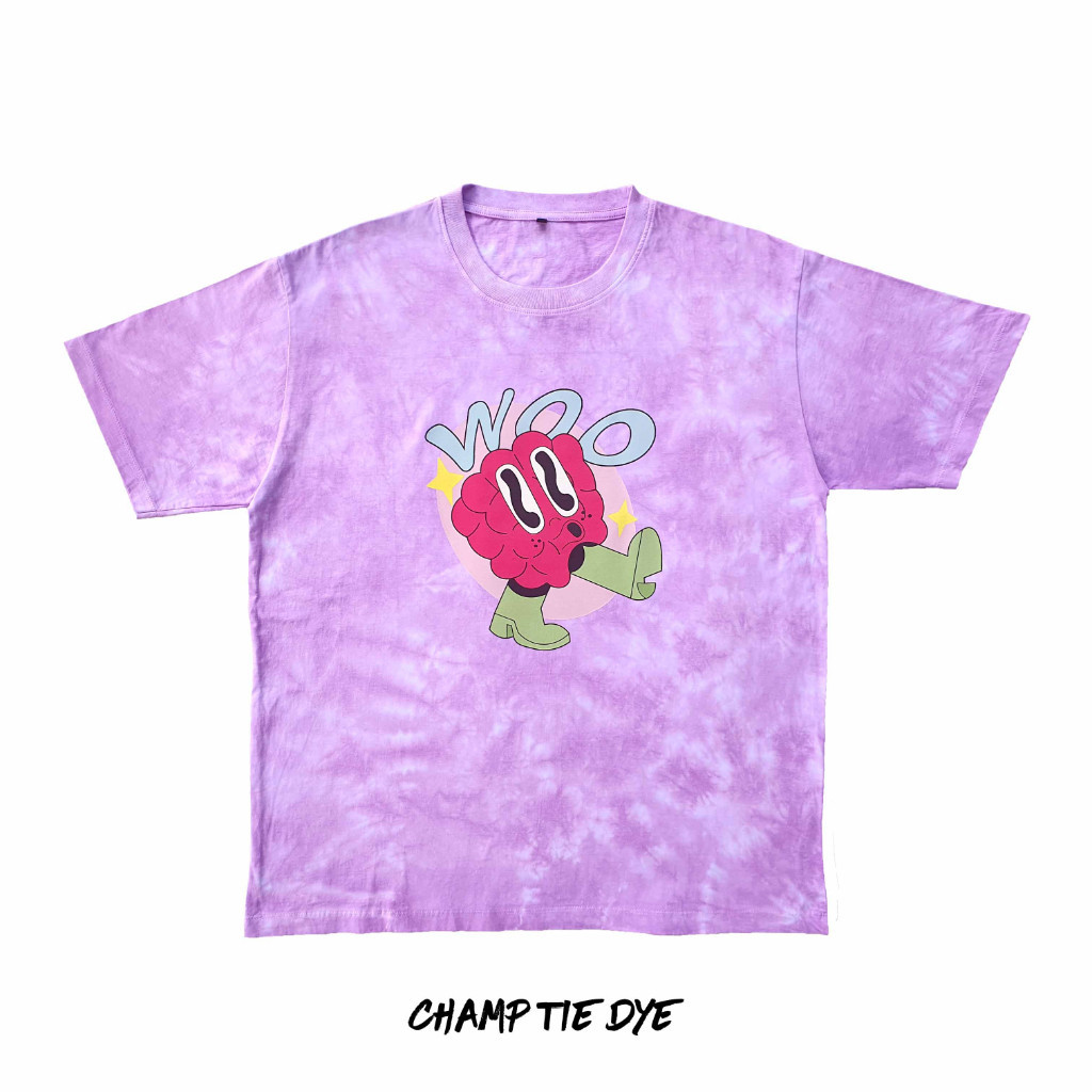 WOO l Tie Dye Oversized T-shirt unisex เสื้อมัดย้อม โอเวอร์ไซซ์ สีม่วง สกรีนลายน่ารักๆ – โปรปัง