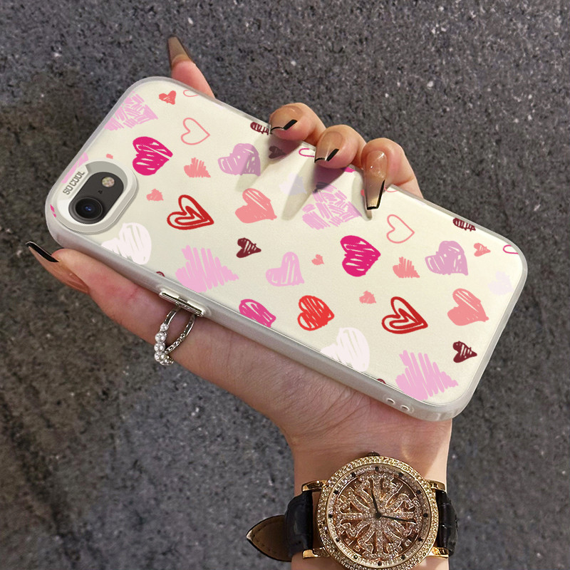 เคสสำหรับ iPhone 6 Plus 6s Plus 7 Plus 8 Plus SE 2020 X Xr Xs Max เคสเคสโทรศัพท์ฝ้าโปร่งใสรูปหัวใจป้องกันการตก