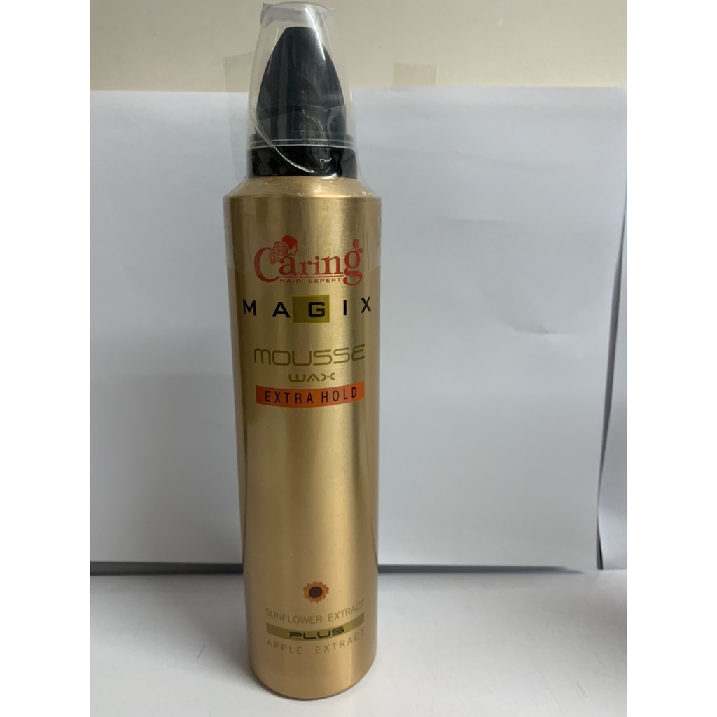 พร้อมส่ง🔥Caring Magix Mousse WaX Extra Hold สารสกัดจากดอกทานตะวัน และแอปเปิ้ล ล็อคผมนาน 220มล.