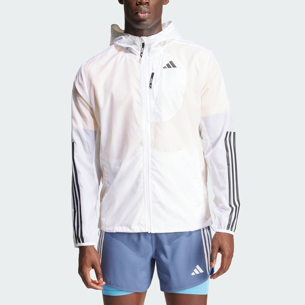 adidas วิ่ง เสื้อแจ็คเก็ต Own The Run 3-Stripes ผู้ชาย สีขาว IQ3845