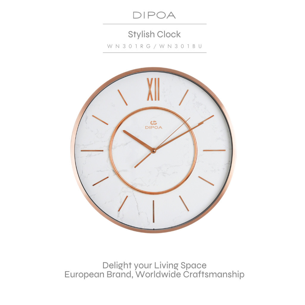 DIPOA Wall Clock (WN301RG/WN301BU) นาฬิกาแขวนผนัง สีโรสโกลด์ สีน้ำเงิน ดีไซน์เรียบหรู