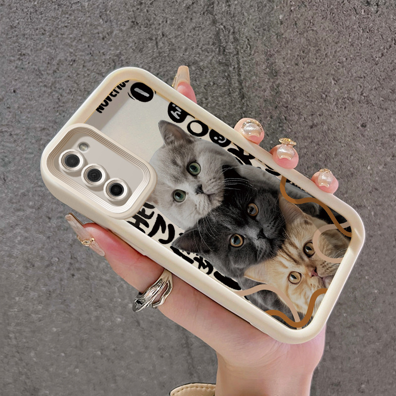 เคสสำหรับ Samsung Galaxy A03s A02s M02s F02s เคสกล้องจริงเคสมือถือลายแมวปลอกซิลิโคนแบบนิ่มดูดซับแรงกระแทก