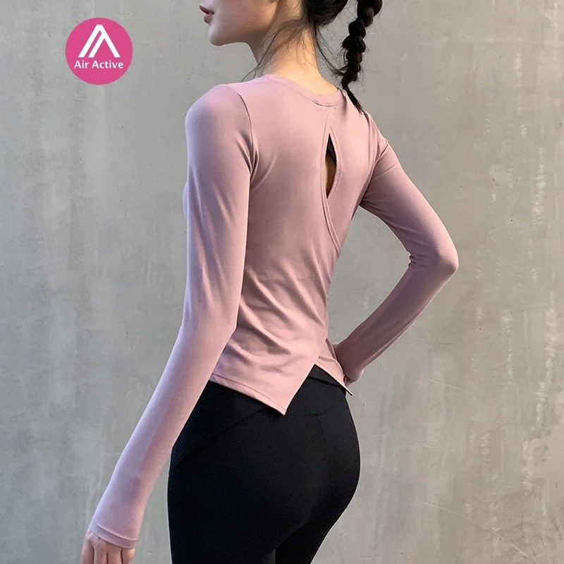 เสื้อยืดแขนยาว ดูดซับความชื้น สําหรับเล่นโยคะ กีฬา