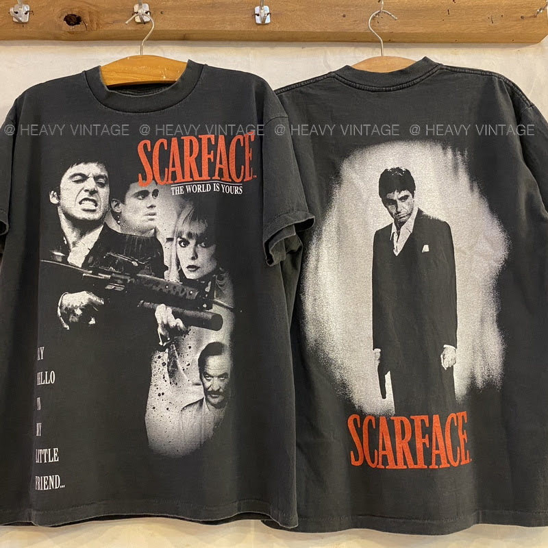 Scarface: The World Is Yours 1983 legendary movie Bio Washed tag USA  เสื้อวินเทจ เสื้อทัวร์ วงร๊อค heavy vintage shirt