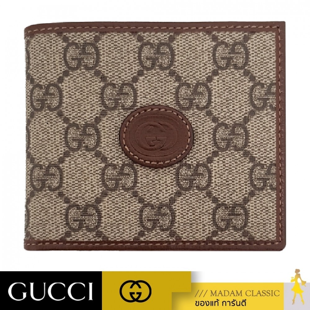 NEW กระเป๋าสตางค์ GUCCI WALLET WITH INTERLOCKING G (BEIGE/EBONY/BROWN)