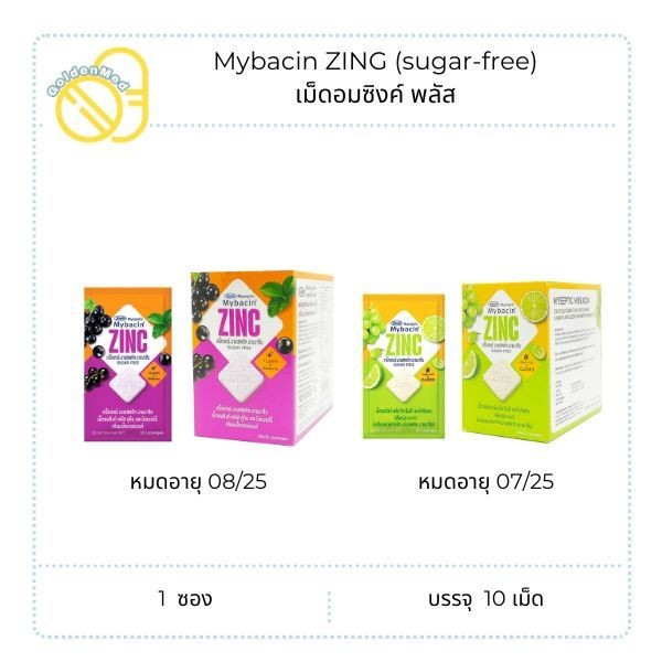 MYBACIN ZINC (มายบาซินซิงค์) พลัสแบล็คเคอร์แรนท์และองุ่นมะนาว 10 เม็ด