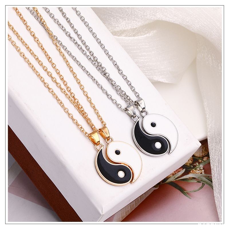 poppyjoy สร้อยคอประกบ Tai Chi อาหารเรียกน้ําย่อยรูปแปดมิติหยินและหยางจี้สร้อยคอคู่