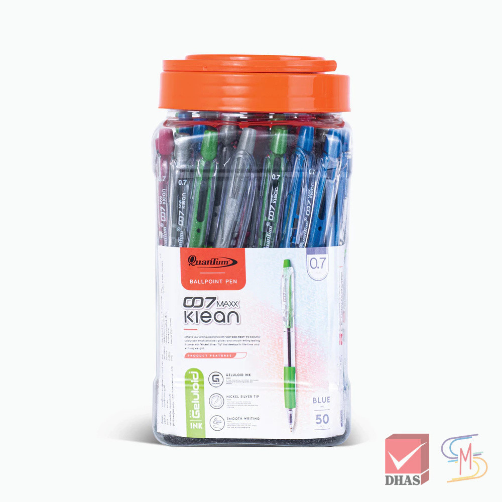 Quantum ปากกา ปากกาลูกลื่น เจลลูลอยด์ 007 Maxx คลีน 0.7 น้ำเงิน กระบอก 50 ด้าม