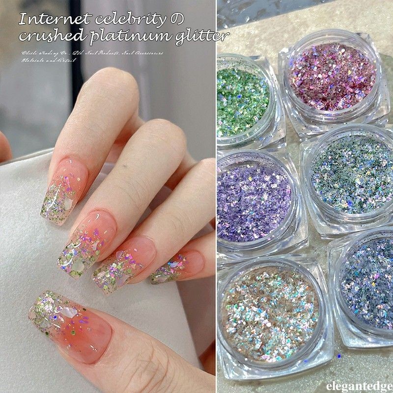 elegantedge Aurora สีสัน Glitter Nail Art อุปกรณ์เสริม Ultra-thin Shiny Glitter