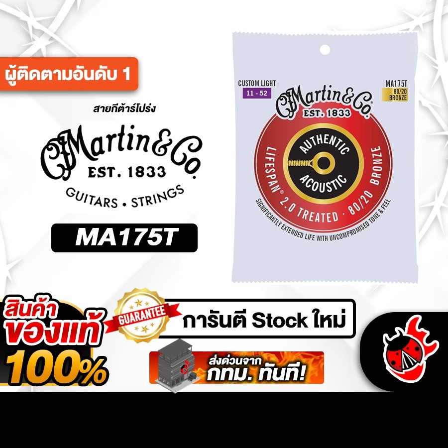 Martin MA175T 80/20 Bronze สายกีต้าร์โปร่งเคลือบ Martin Acoustic Guitar Strings - เต่าแดง